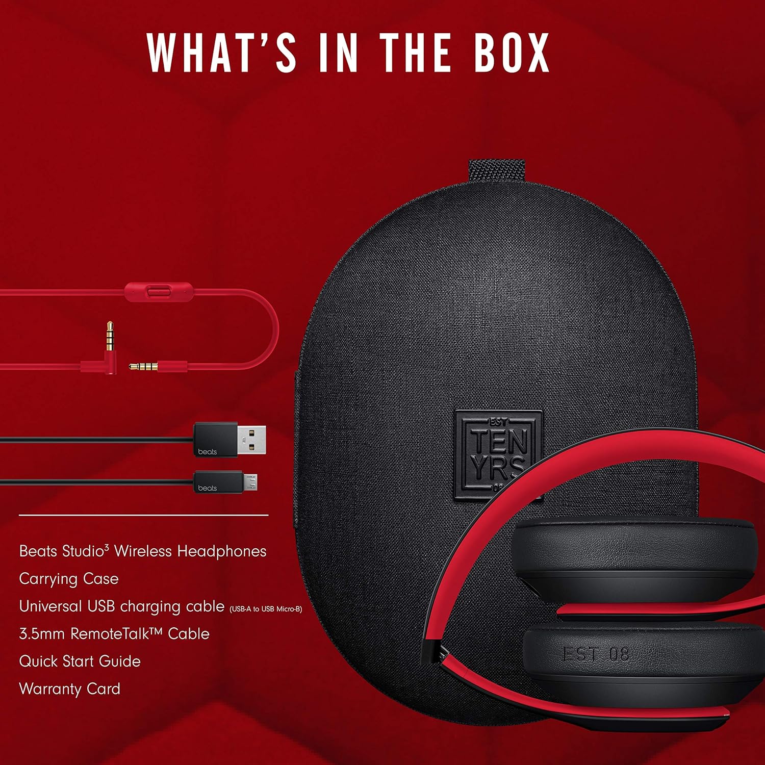 Beats Studio3 Bluetooth Headphones Decade Collection -Noise Canceling (Red/Blk) - Image 6