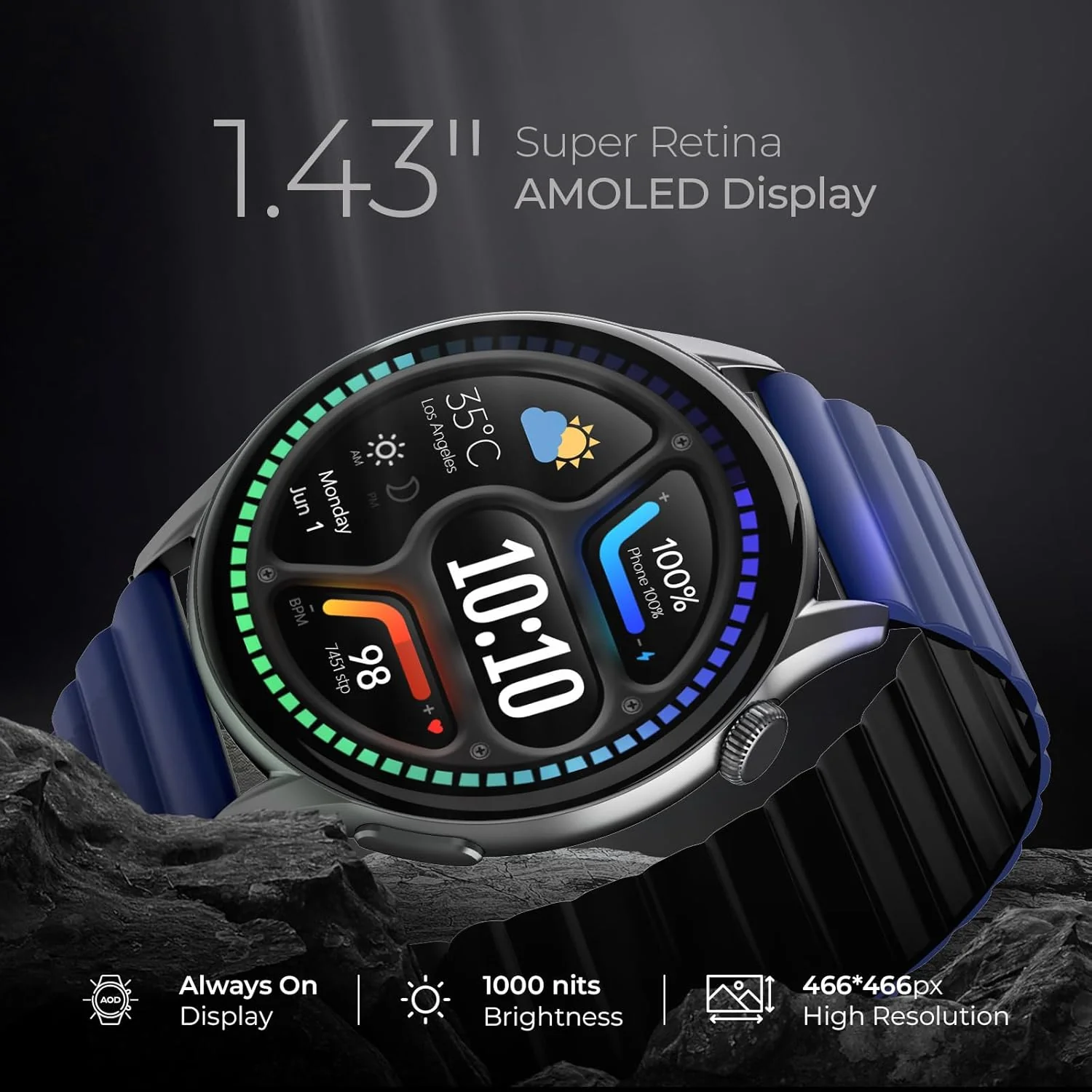 beatXP Evoke 1.43” Super Retina AMOLED Display Bluetooth Calling Smart Watch, 466 * 466px, 1000 Nits, 60Hz Refresh Rate, 100+ Sports Modes - Image 2