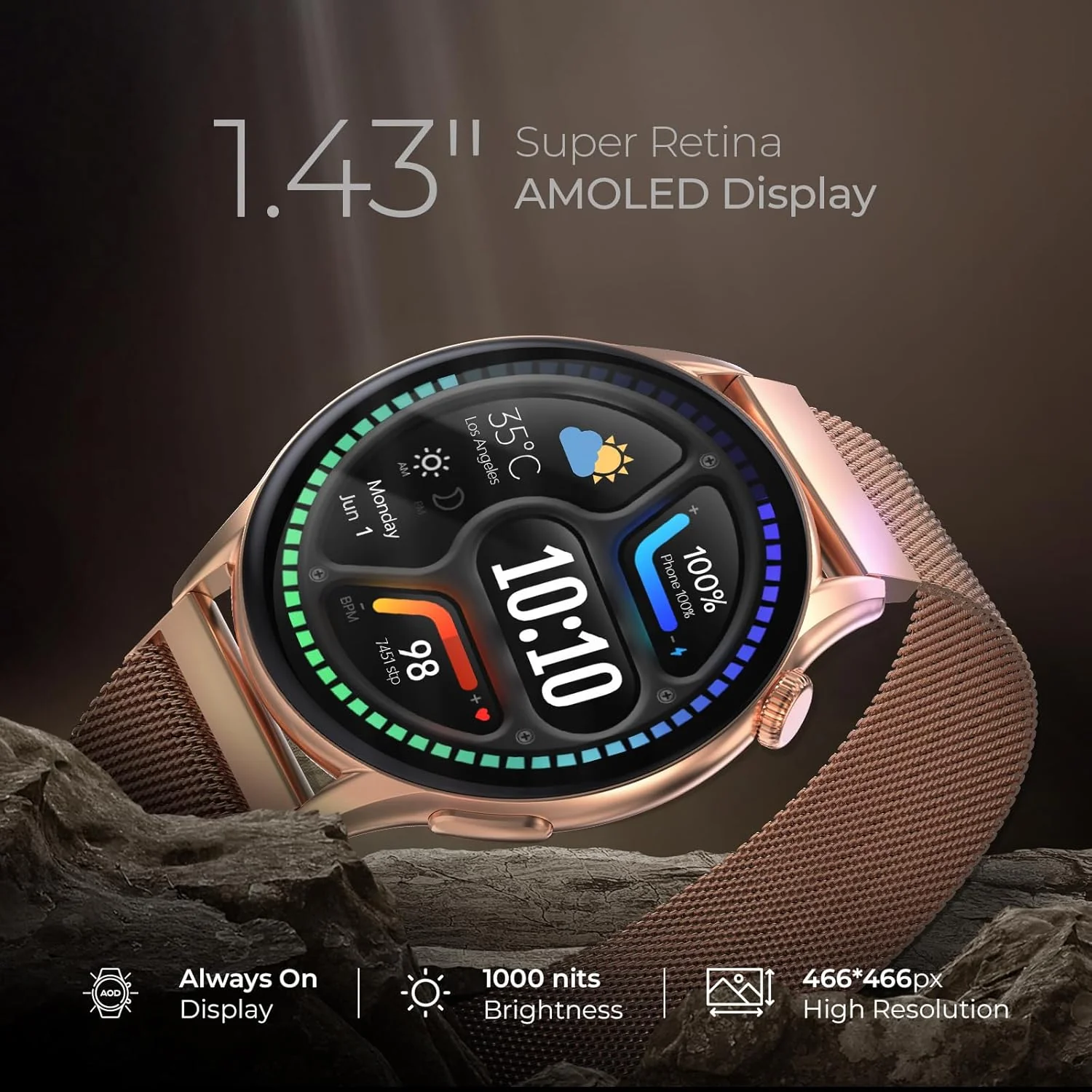 beatXP Evoke 1.43” Super Retina AMOLED Display Bluetooth Calling Smart Watch, 466 * 466px, 1000 Nits, 60Hz Refresh Rate, 100+ Sports Modes (Silver) - Image 2