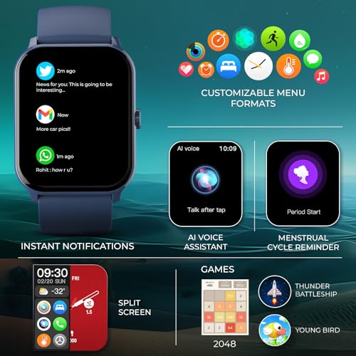 beatXP Marv Neo Smart Watch with 1.85” Ultra HD Display, Bluetooth Calling, 240*280px, AI Voice Assistant, 100+ Sports Modes, Heart Rate Monitoring, SpO2, IP68, Fast Charging, 100+ Watch Faces (Blue) - Image 8