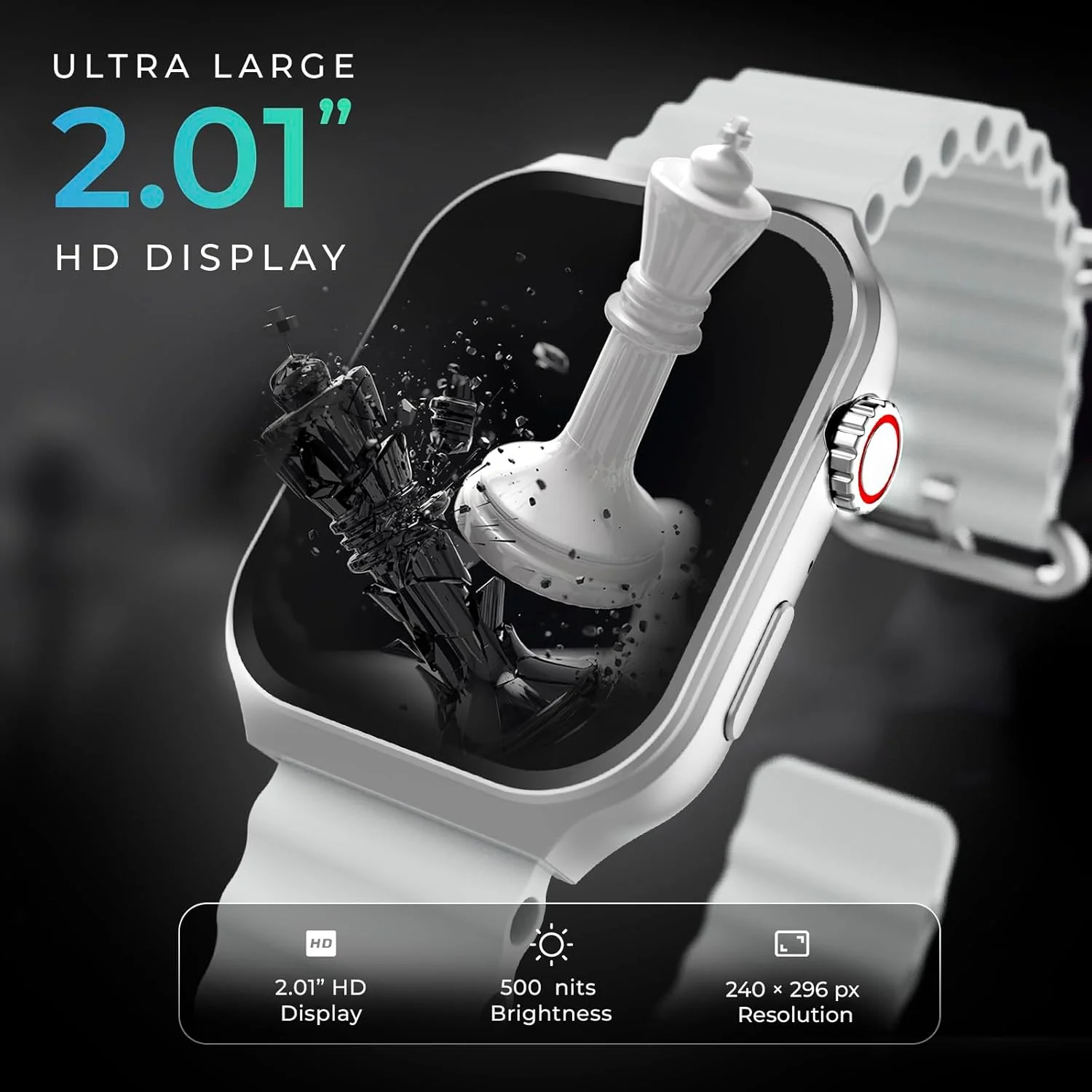 beatxp Marv Ultra 2.01 HD Bluetooth Calling Smart Watch, Metal Body, Rotary Crown, 500 Nits, Health Tracking, Wireless Charging (Ice Silver) - Image 2