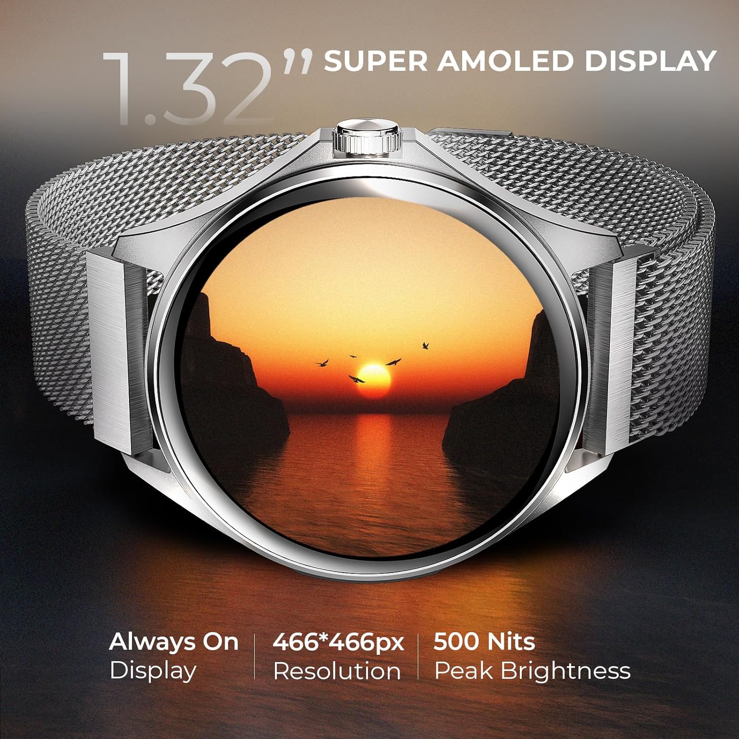beatXP Nuke 1.32” Super AMOLED Display Bluetooth Calling Smart Watch, 466 * 466px, Metal Body, 500 Nits, 60Hz Refresh Rate, 100+ Sports Modes, 24/7 Health Tracking, IP67 (Silver with Metal Magnetic) - Image 2