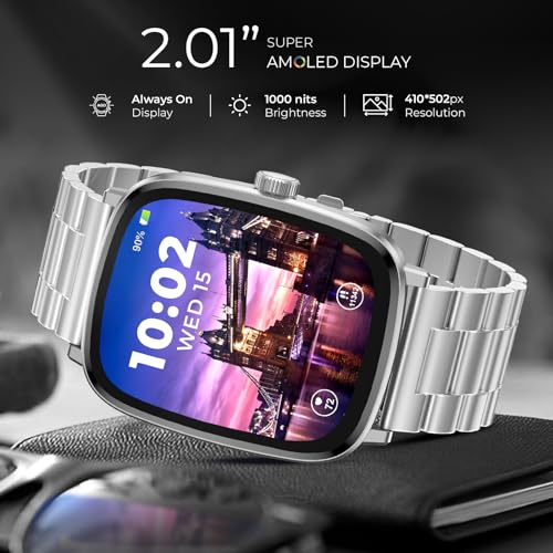 beatXP Unbound Era 2.01" Super AMOLED Display Bluetooth Calling Smart Watch, Metal Body, Rotary Crown, 410 * 502px, 1000 Nits, 60Hz Refresh Rate, 100+ Sports Modes (Silver Metal) - Image 5