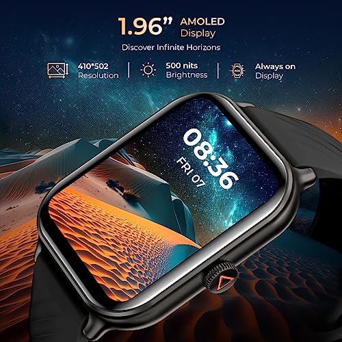 beatXP Unbound Nova 1.96” AMOLED Bluetooth Calling Smart Watch, Rotary Crown, 410 * 502 px, 500 Nits, 60Hz Refresh Rate, Always On Display, 100+ Sports Modes, 24x7 Health Monitoring, IP68 (Black) - Image 2