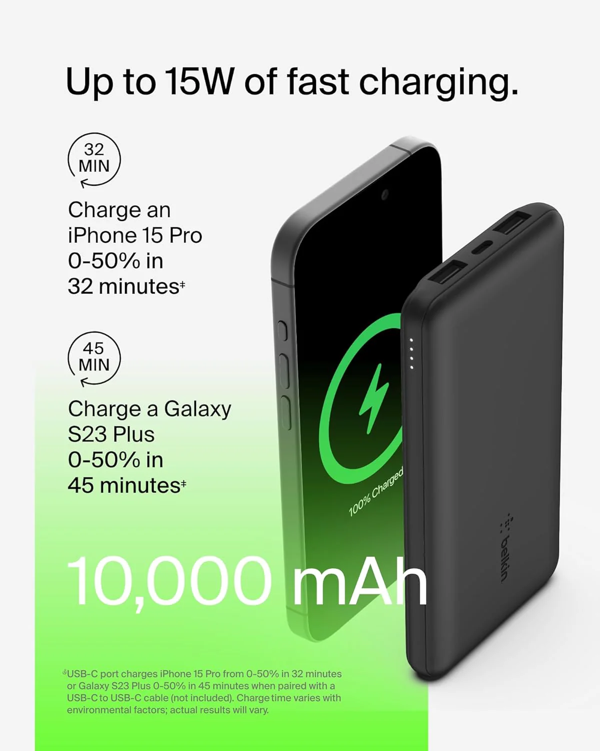 Belkin 10000 mAh Power Bank | Super Fast Charging | USB-C PD Port | 15W Charging for iPhone Series (16, 16 Pro Max), Samsung Galaxy, Google Pixel & More | 2 Years Warranty | Black - Image 7
