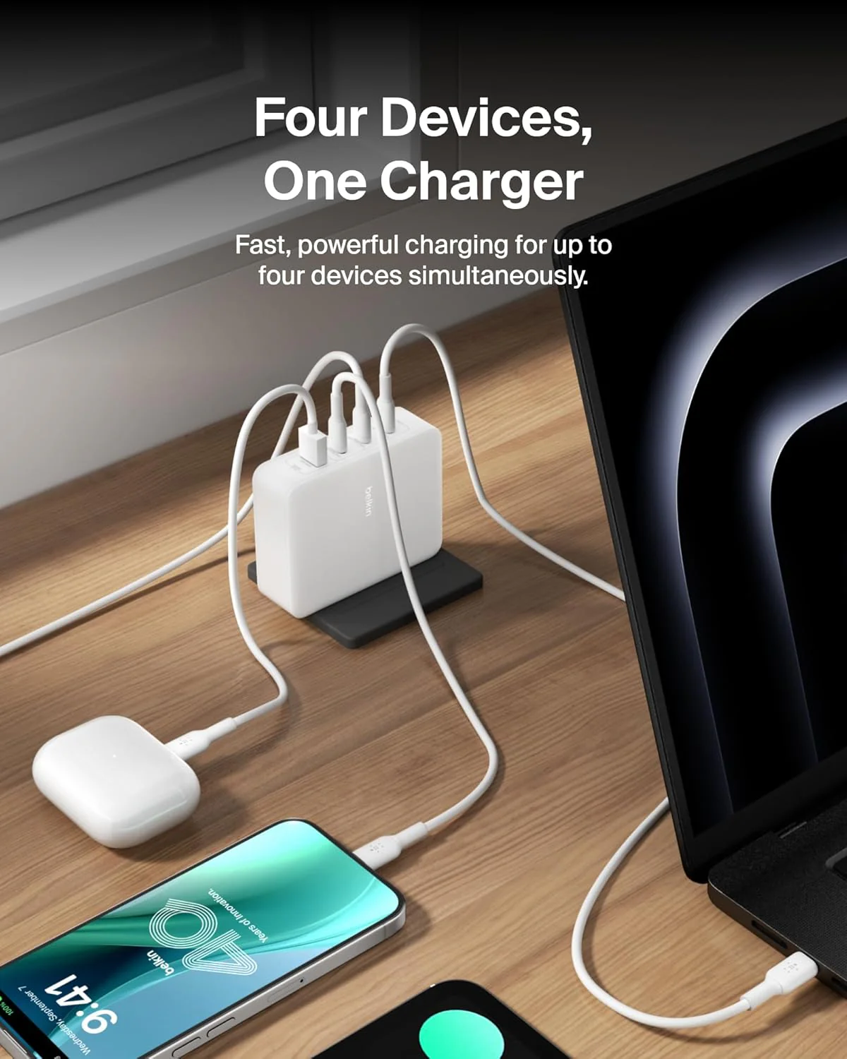 Belkin 140W 4-Port GaN Wall Charger | Travel Plug USB -C PD Fast Charge | Compatible for iPhone 17, Samsung Galaxy, Google Pixel, Ipad, MacBook, Tablet, HP, Dell, Lenovo | 2 Years Warranty, White - Image 2