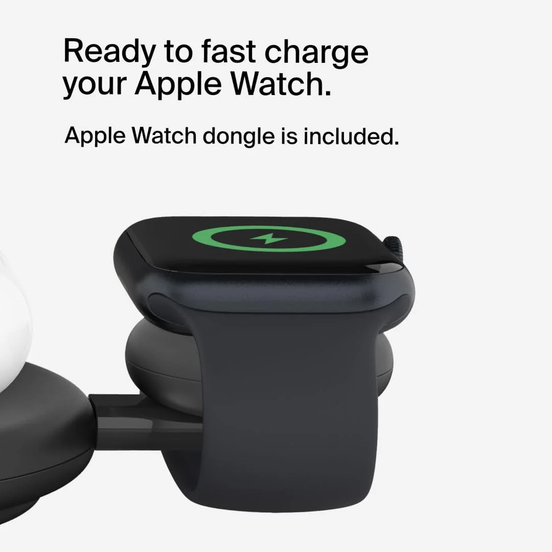 Belkin Magsafe 3-in-1 Wireless Charging Pad Qi2 15W + Additional USB-C Port - MagSafe-Compatible, Charging Station for iPhone 16, 15, & 14 Series, AirPods, Apple Watch and More - Black - Image 4