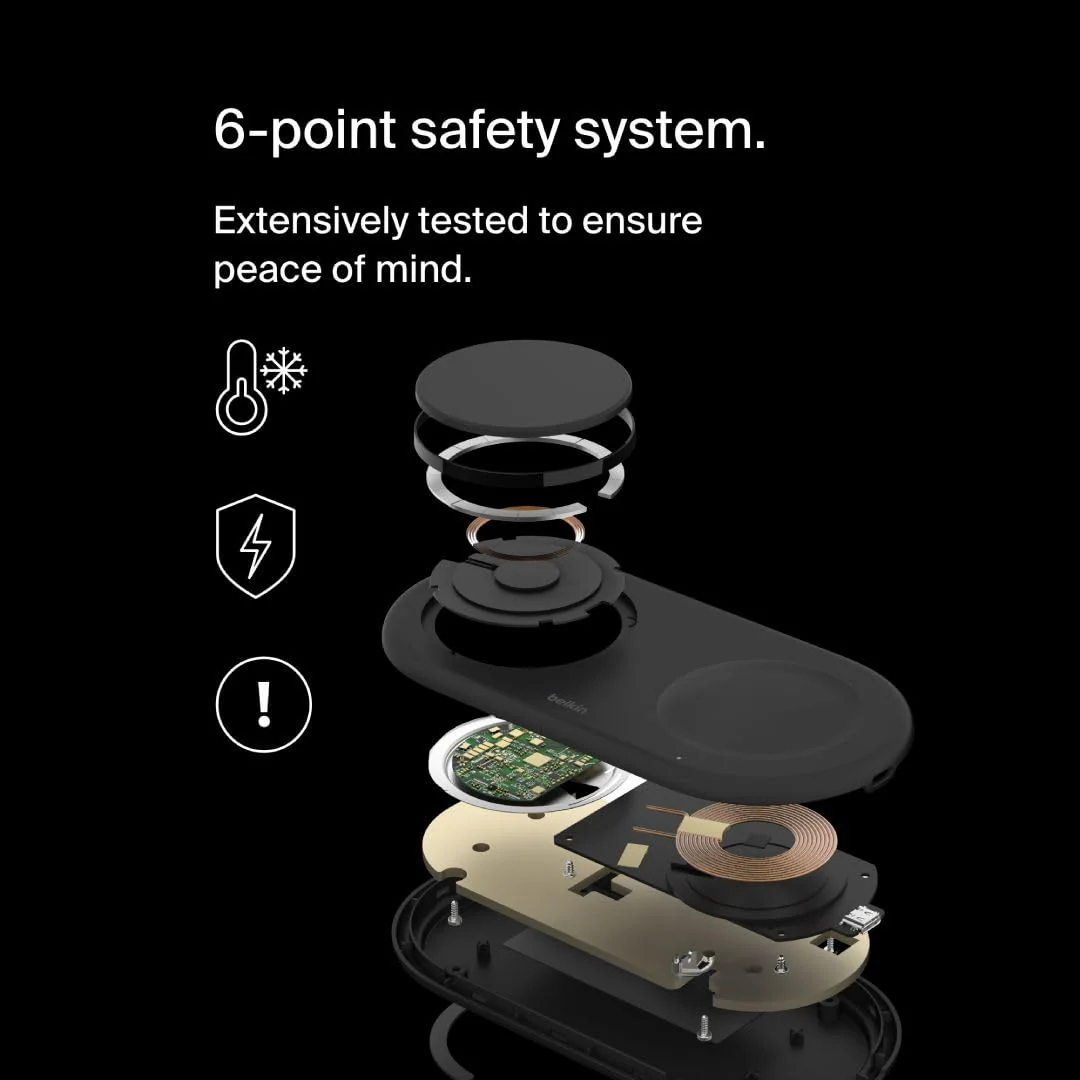 Belkin Magsafe 3-in-1 Wireless Charging Pad Qi2 15W + Additional USB-C Port - MagSafe-Compatible, Charging Station for iPhone 16, 15, & 14 Series, AirPods, Apple Watch and More - Black - Image 5