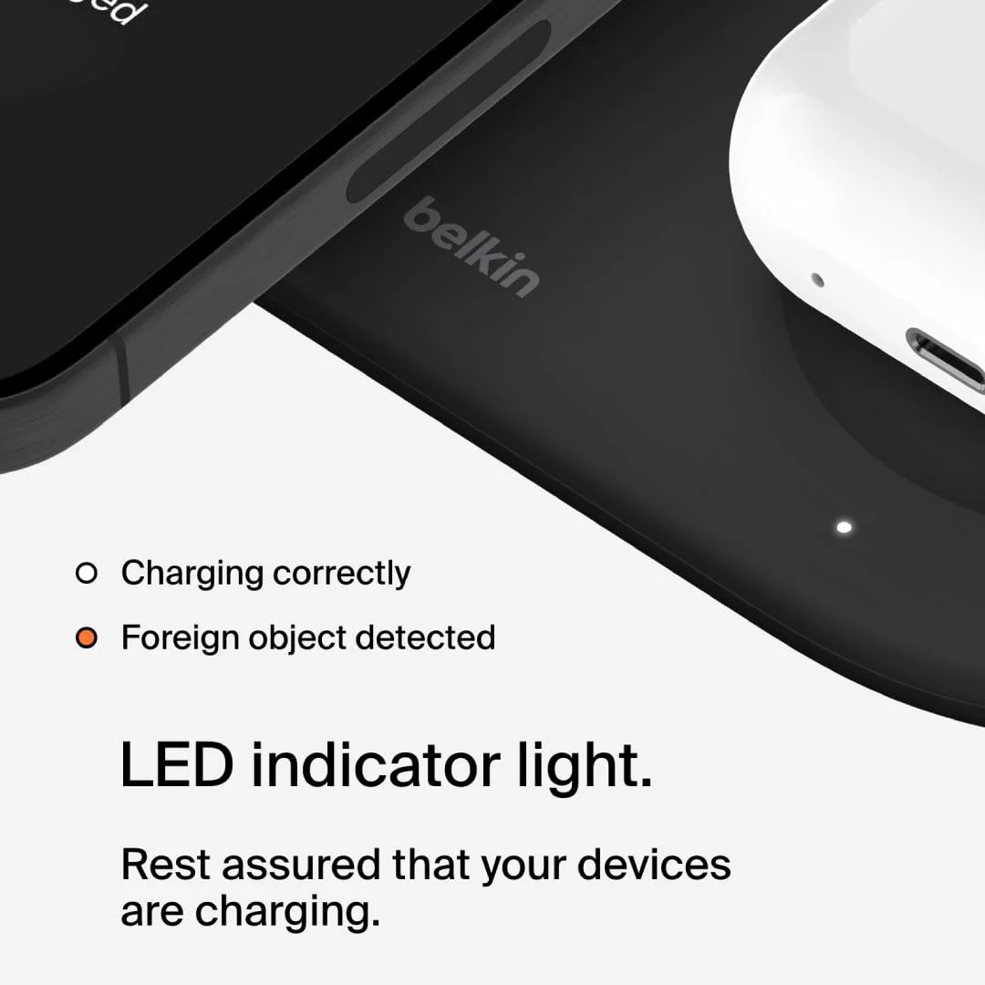 Belkin Magsafe 3-in-1 Wireless Charging Pad Qi2 15W + Additional USB-C Port - MagSafe-Compatible, Charging Station for iPhone 16, 15, & 14 Series, AirPods, Apple Watch and More - Black - Image 7