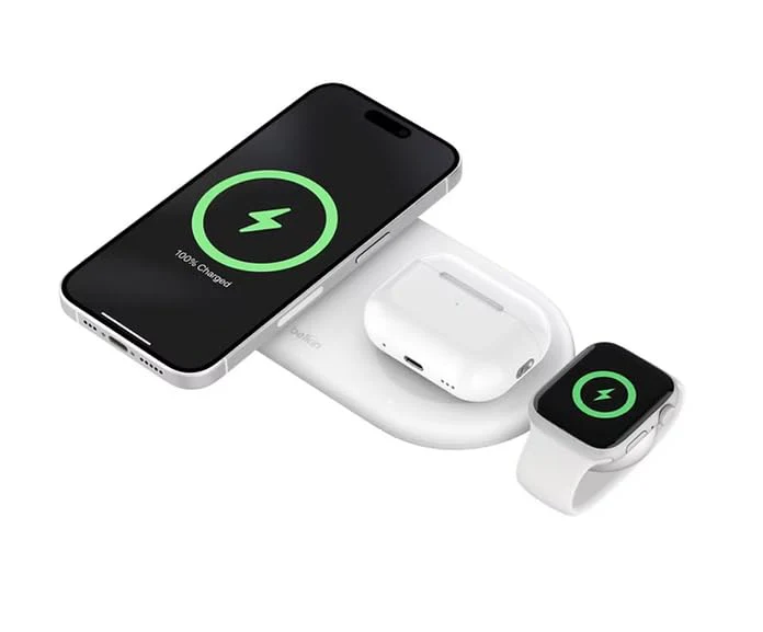 Belkin Magsafe 3-in-1 Wireless Charging Pad Qi2 15W + Additional USB-C Port - MagSafe-Compatible, Charging Station for iPhone 16, 15, & 14 Series, AirPods, Apple Watch and More - Black - Image 9