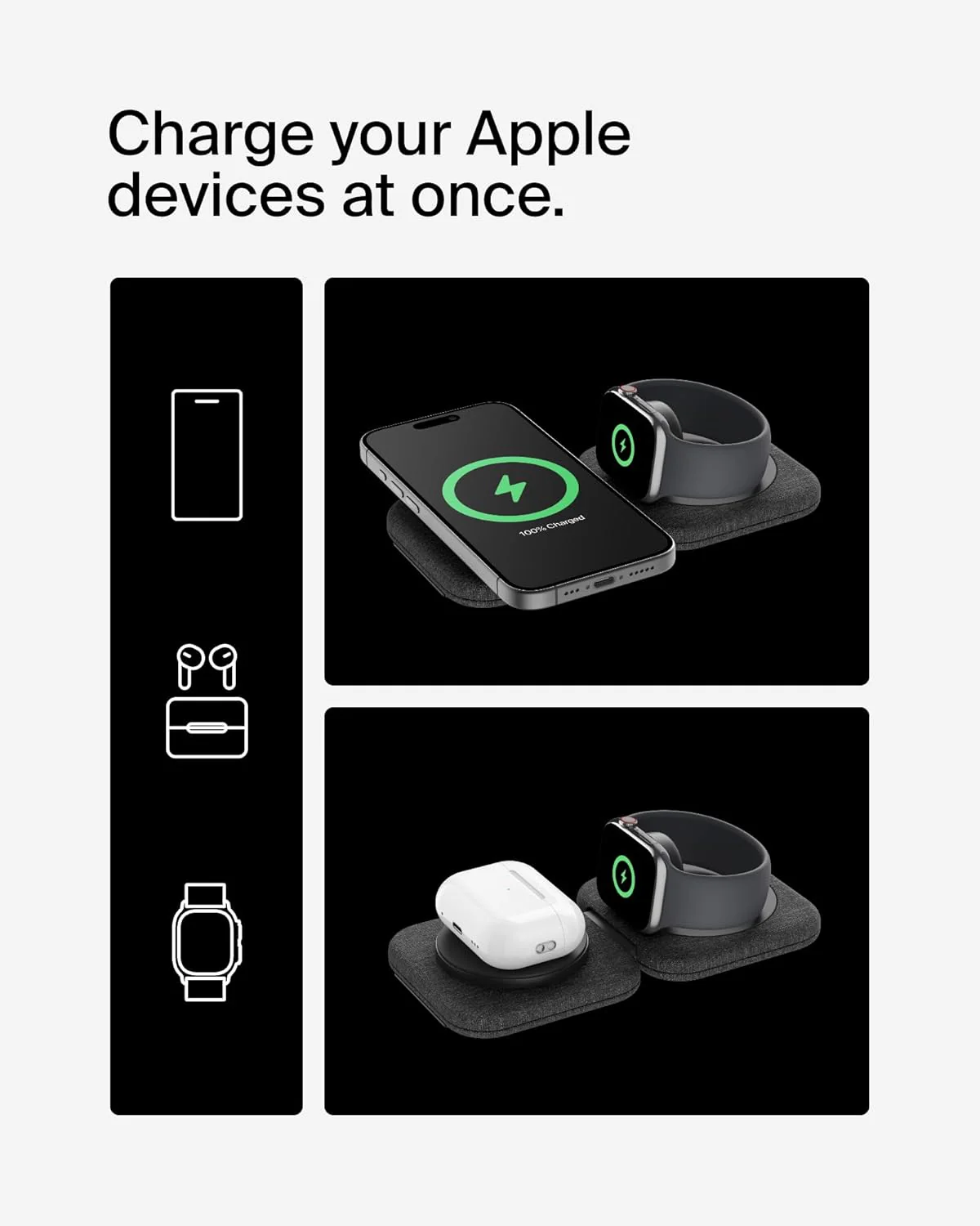 Belkin Magsafe Charger Compatible 2-in-1 Magnetic Charging Travel Pad 15W-Boostcharge Pro Foldable Qi2-Certified Wireless Charger,Magsafe-Compatible Charger for iPhone 15,Apple Watch 9,Airpods,Black - Image 5