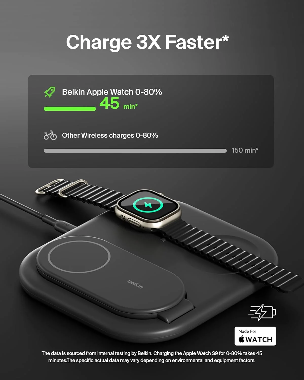 Belkin MagSafe Qi2 Wireless Charger | 3-in-1 Magnetic Foldable Charger with 15W | Fast Charger for iPhone 16, 15, Apple Watch, AirPods with Non-Slip Base | PSU Included | 36W Charger Included - Image 3