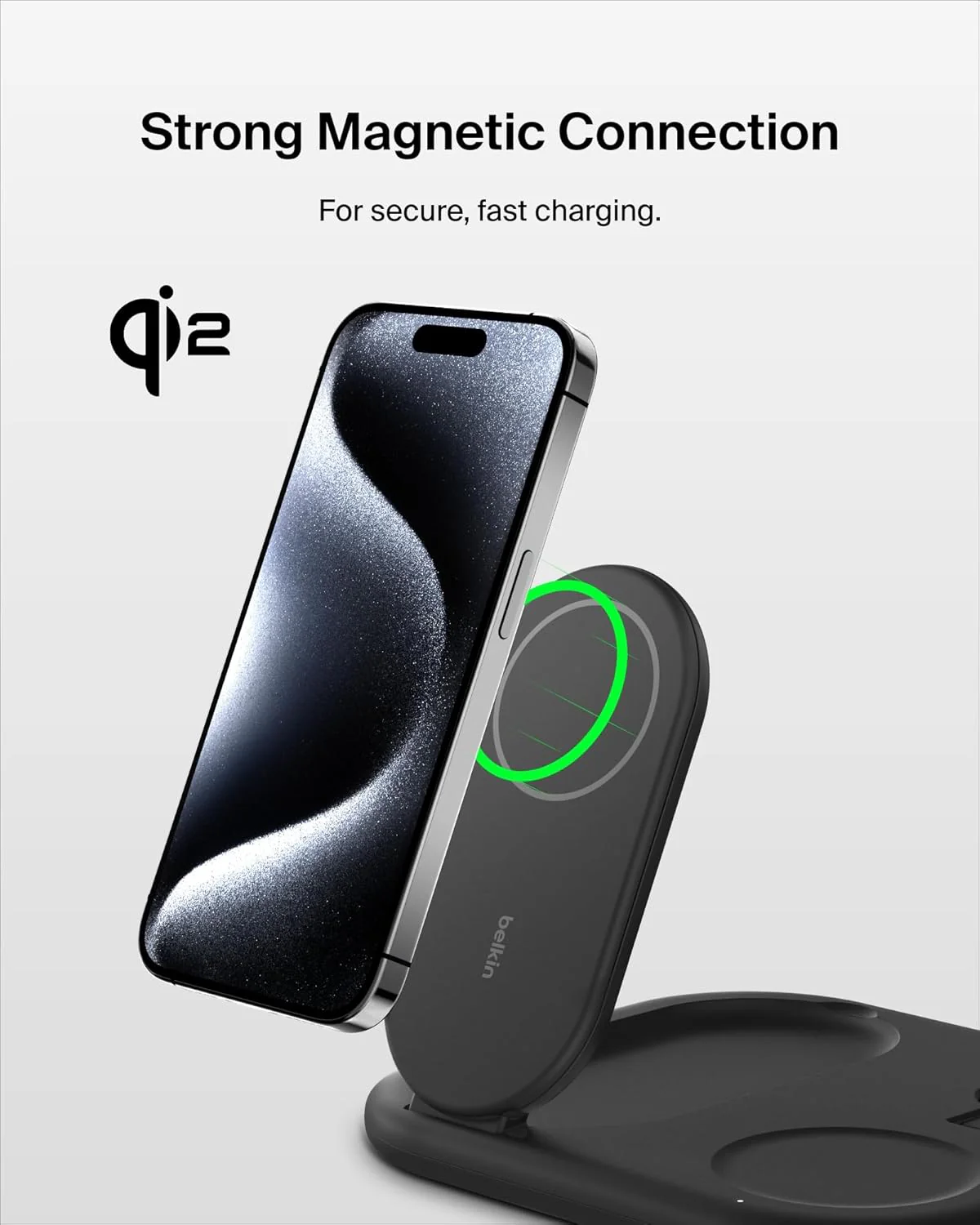Belkin MagSafe Qi2 Wireless Charger | 3-in-1 Magnetic Foldable Charger with 15W | Fast Charger for iPhone 16, 15, Apple Watch, AirPods with Non-Slip Base | PSU Included | 36W Charger Included - Image 4