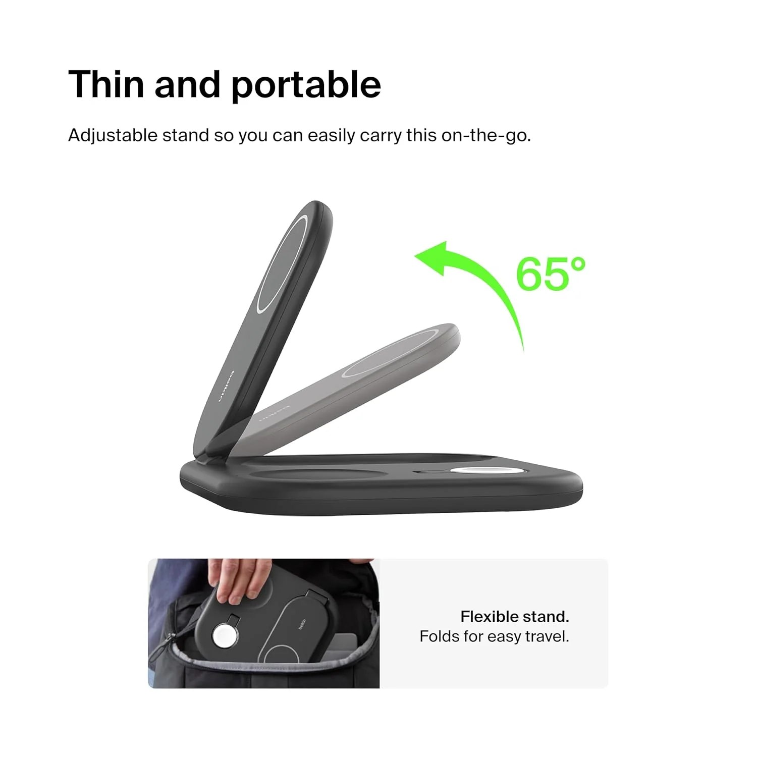 Belkin MagSafe Qi2 Wireless Charger | 3-in-1 Magnetic Foldable Charger with 15W | Fast Charger for iPhone 16, 15, Apple Watch, AirPods with Non-Slip Base | PSU Included | 36W Charger Included - Image 6