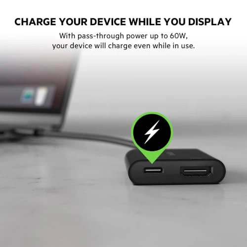 Belkin USB-C to HDMI Adapter + Charge (Supports 4K UHD Video, Pass-Through Power up to 60W for Connected Devices) HDMI Adapter- Black - Image 3