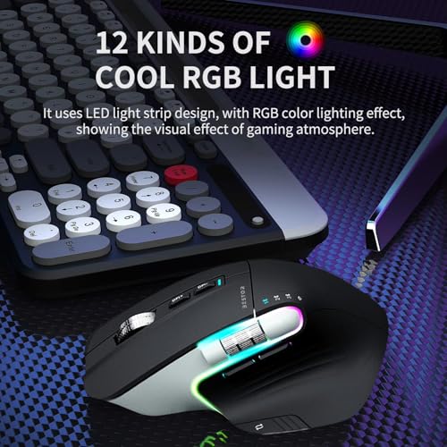 BESTOR Tri-Mode RGB Wireless Mouse,Ultrafast Scroll, Type-C, and 11 Key (DPI-800/1200/1600/2400/3200) 700mAh Wireless Ergonomic Optical Gaming Rechargeable Mouse with Bluetooth (Black) - Image 2