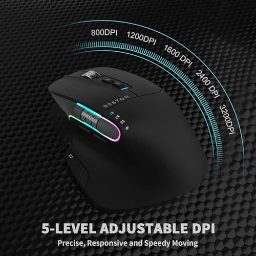 BESTOR Tri-Mode RGB Wireless Mouse,Ultrafast Scroll, Type-C, and 11 Key (DPI-800/1200/1600/2400/3200) 700mAh Wireless Ergonomic Optical Gaming Rechargeable Mouse with Bluetooth (Black) - Image 5