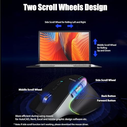 BESTOR Tri-Mode RGB Wireless Mouse,Ultrafast Scroll, Type-C, and 11 Key (DPI-800/1200/1600/2400/3200) 700mAh Wireless Ergonomic Optical Gaming Rechargeable Mouse with Bluetooth (Black) - Image 6