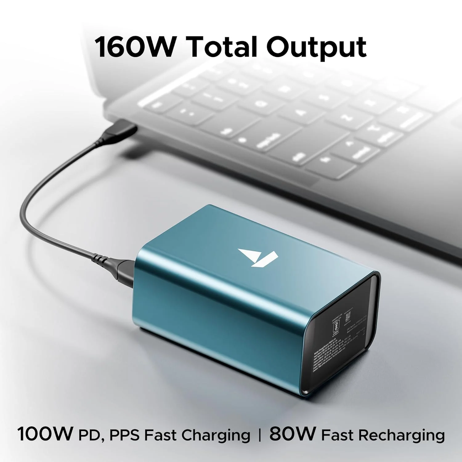 boAt EnergyShroom PB600 PowerPulse 27000mAh Power Bank| 160W Total Output, 2xUSB-C (2-Way Port), 2xUSB-A Port, 100W Type-C to C Cable, Compatible w/Laptop, Smartphone, Tablets Earphone,Watch (Gunmetal) - Image 2