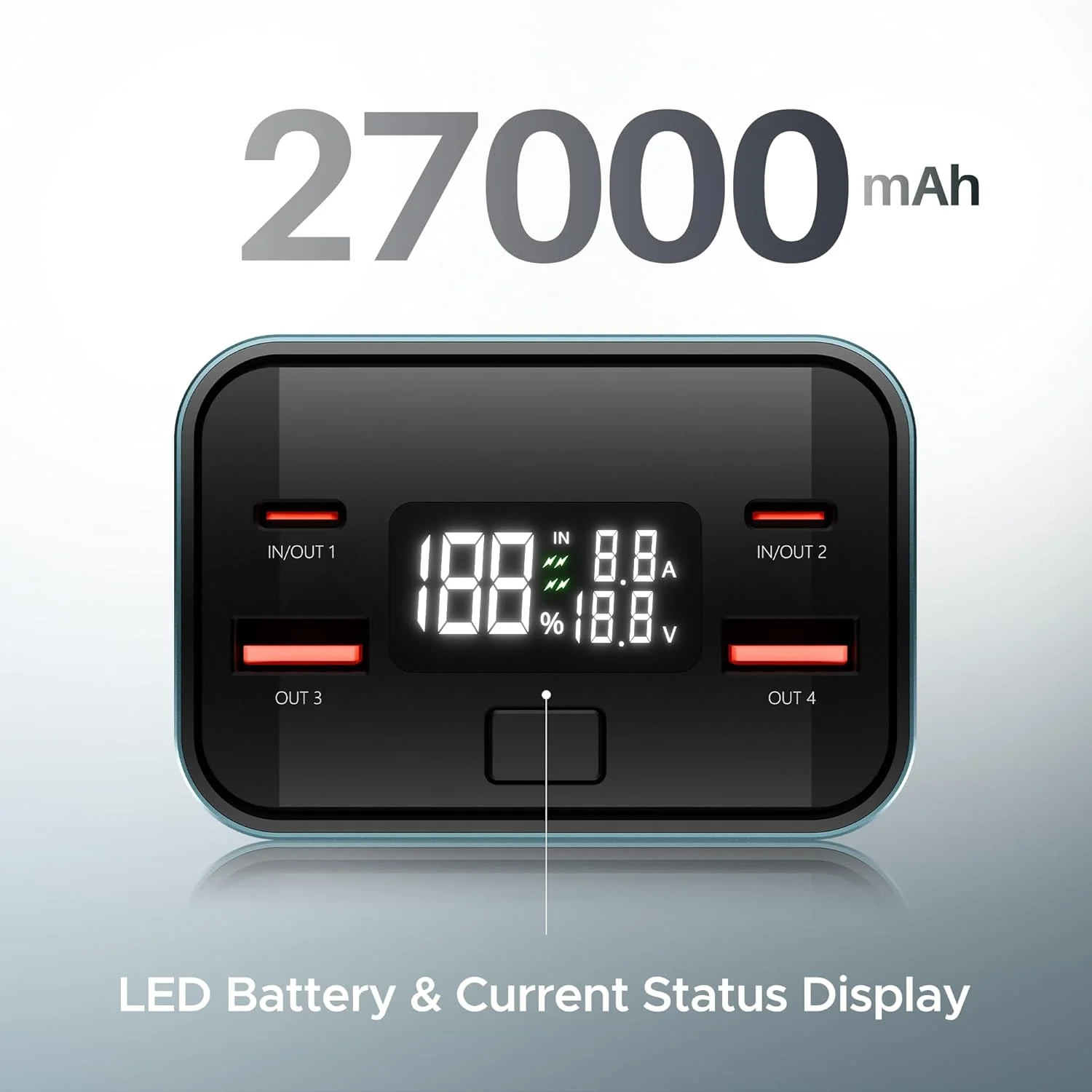 boAt EnergyShroom PB600 PowerPulse 27000mAh Power Bank| 160W Total Output, 2xUSB-C (2-Way Port), 2xUSB-A Port, 100W Type-C to C Cable, Compatible w/Laptop, Smartphone, Tablets Earphone,Watch (Gunmetal) - Image 4