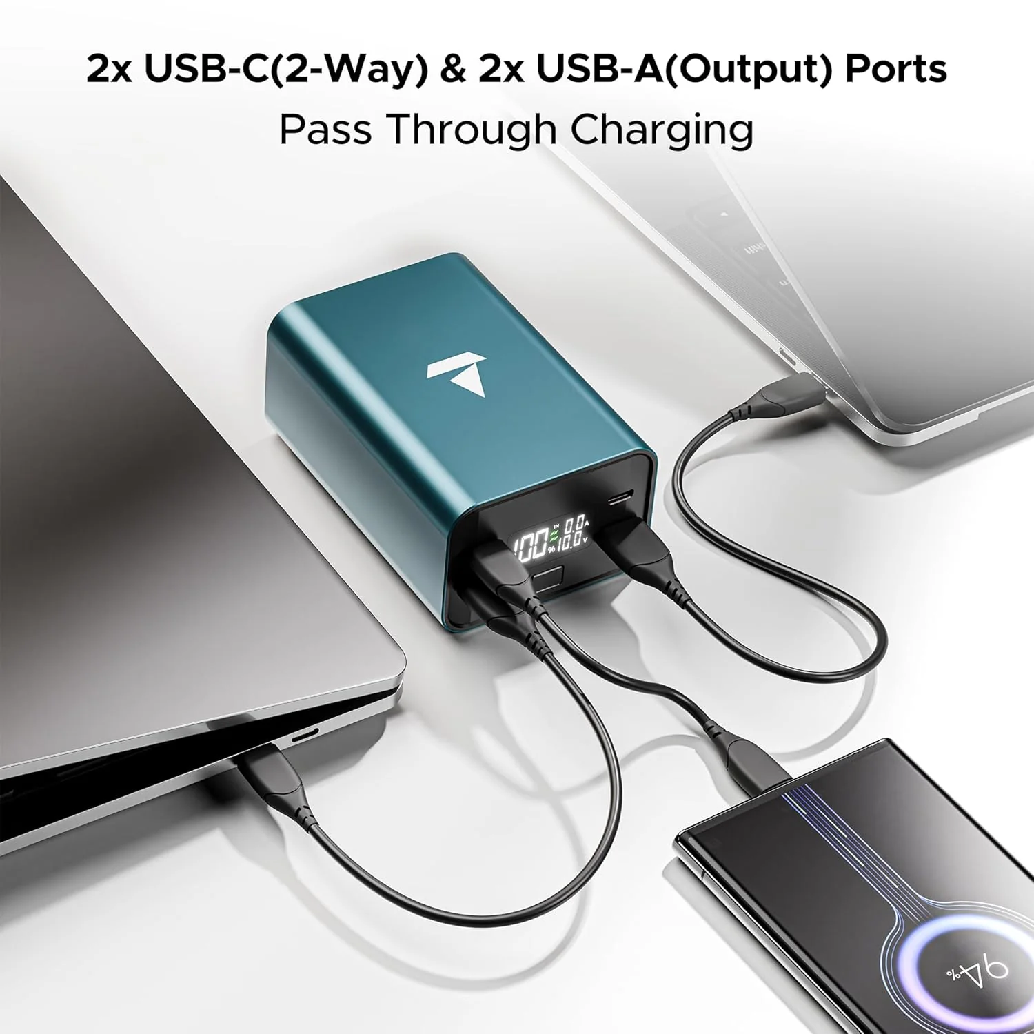 boAt EnergyShroom PB600 PowerPulse 27000mAh Power Bank| 160W Total Output, 2xUSB-C (2-Way Port), 2xUSB-A Port, 100W Type-C to C Cable, Compatible w/Laptop, Smartphone, Tablets Earphone,Watch (Gunmetal) - Image 5