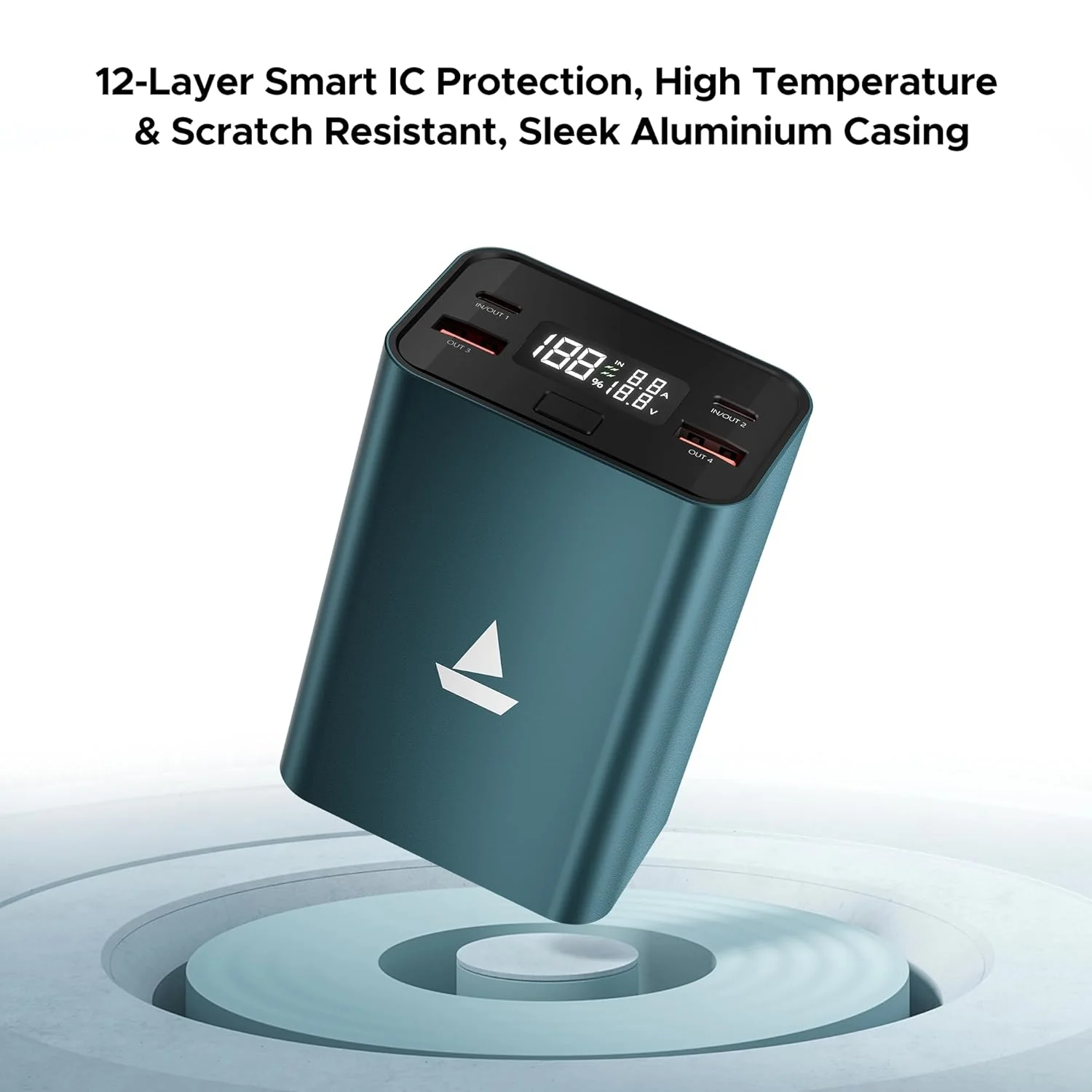 boAt EnergyShroom PB600 PowerPulse 27000mAh Power Bank| 160W Total Output, 2xUSB-C (2-Way Port), 2xUSB-A Port, 100W Type-C to C Cable, Compatible w/Laptop, Smartphone, Tablets Earphone,Watch (Gunmetal) - Image 6