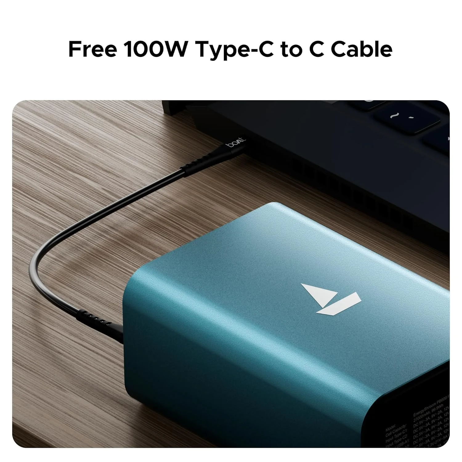 boAt EnergyShroom PB600 PowerPulse 27000mAh Power Bank| 160W Total Output, 2xUSB-C (2-Way Port), 2xUSB-A Port, 100W Type-C to C Cable, Compatible w/Laptop, Smartphone, Tablets Earphone,Watch (Gunmetal) - Image 7