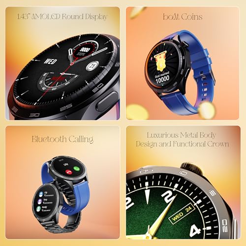 Boat Enigma Radiant Luxury Watch for Man w/1.43"(3.63 cm) AMOLED Display, AOD, Premium Metal Build, Round Dial, 200+Watch Faces, Upto 7 Days Battery Life, Fitness smartwatch for Men (Deep Blue) - Image 2