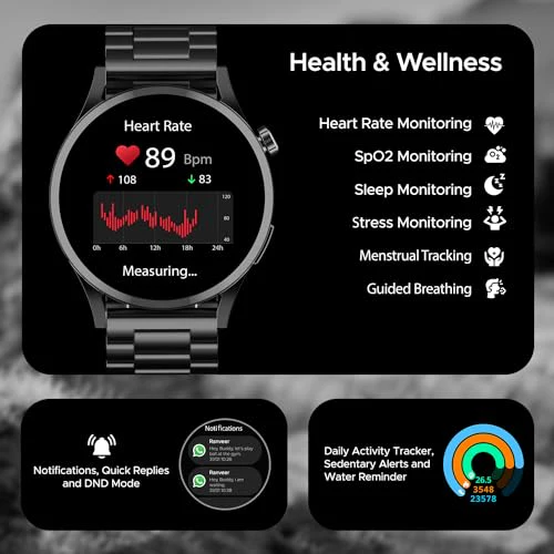 Boat Lunar Embrace w/Vibrant 1.51" (3.8 cm) AMOLED Display,Premium Metal Design, Functional Crown, 100+ Sports Mode, Animated Watch Faces, Built-in Games, Smart Watch for Men & Women(Steel Black) - Image 10