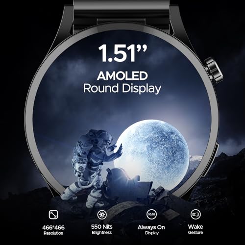 Boat Lunar Embrace w/Vibrant 1.51" (3.8 cm) AMOLED Display,Premium Metal Design, Functional Crown, 100+ Sports Mode, Animated Watch Faces, Built-in Games, Smart Watch for Men & Women(Steel Black) - Image 2