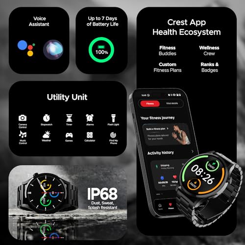 Boat Lunar Embrace w/Vibrant 1.51" (3.8 cm) AMOLED Display,Premium Metal Design, Functional Crown, 100+ Sports Mode, Animated Watch Faces, Built-in Games, Smart Watch for Men & Women(Steel Black) - Image 7
