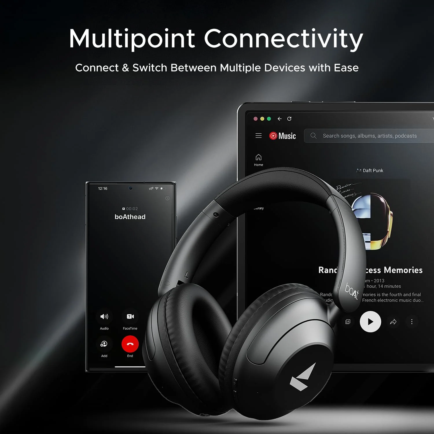 Boat New Launch Rockerz 650 Pro, Touch/Swipe Controls, Dolby Audio, 80Hrs Battery, 2Mics ENx, Fast Charge, App Support, Dual Pair, Bluetooth Over Ear Headphones with Mic (Iris Black) - Image 10