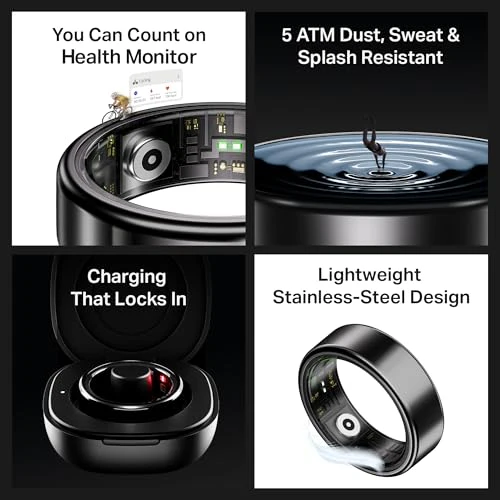 Boat SmartRing Active Plus, Auto HR, Sleep, SpO2, Stress & Skin Temperature Monitor, Stainless-Steel Build, 5 ATM, Weighs Only 5 gm, Portable Charging Case, Smart Ring for Men - Image 3
