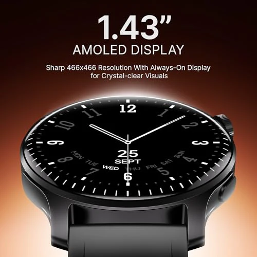 Boat Ultima Prime smartwatch with 1.43” AMOLED Display, AOD, Personalized Fitness Nudges, Functional Crown,100+ Sports Modes, Create Your Own Watchface, smartwatch for Man and Woman (Onyx Black) - Image 4