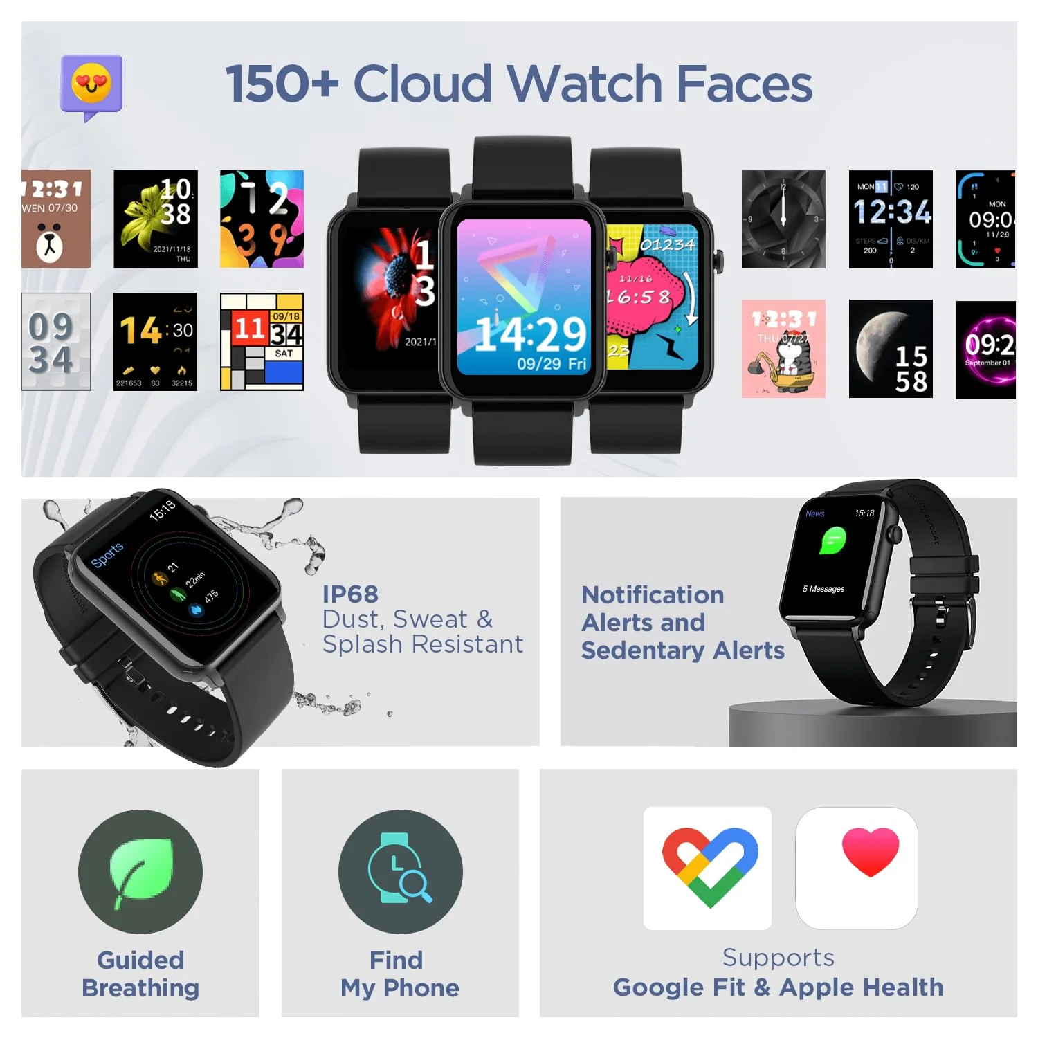 Boat Wave Call Smart Watch for Men & Women, Bluetooth Calling, 1.69" (4.2 cm) Display w/ 550 NITS, 150+ Watch Faces, Multi-Sport Modes,HR,SpO2, IP68 (Bold Black) - Image 8