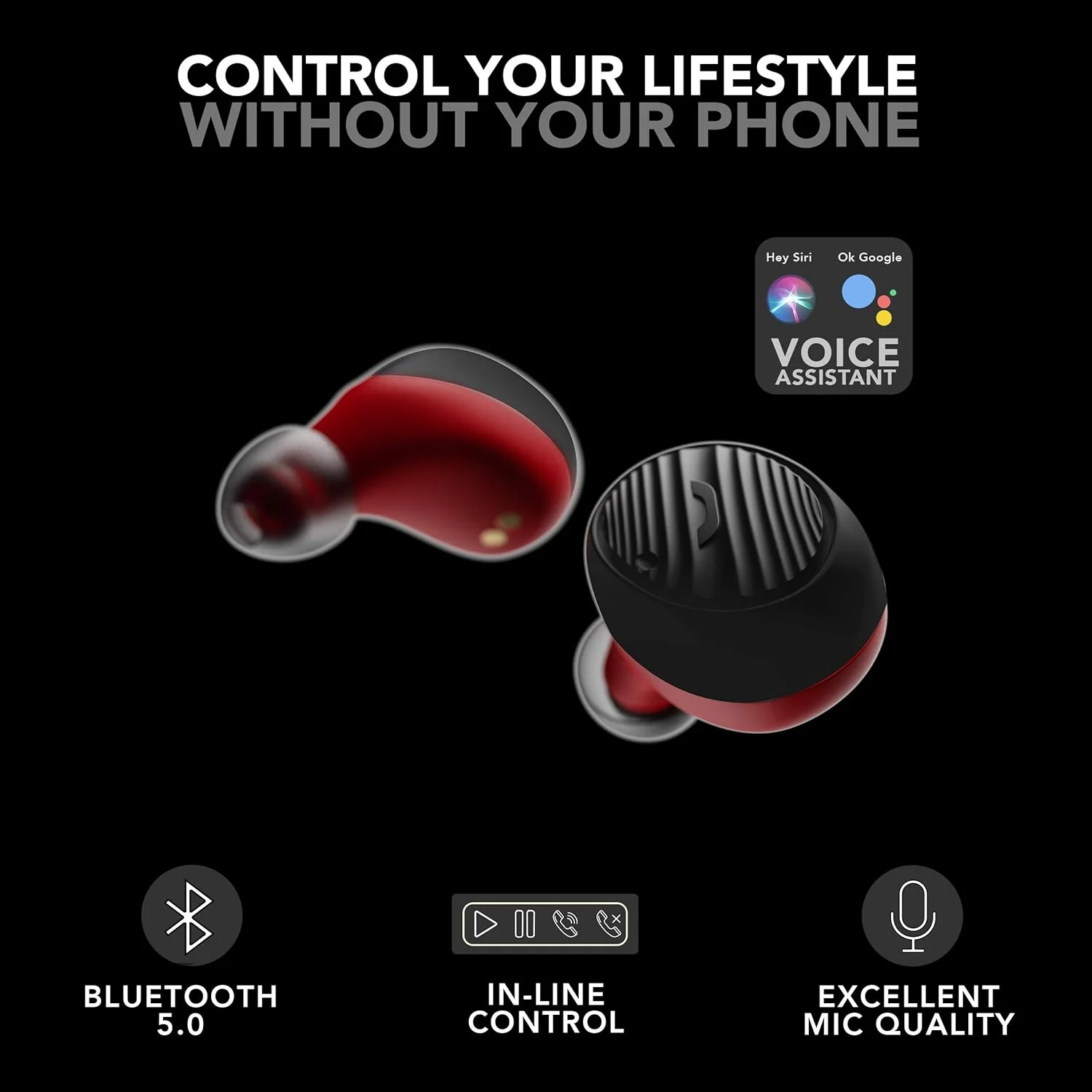 Boult Audio AirBass Livebuds Bluetooth Truly Wireless in Ear Earbuds with Mic (Red) - Image 2
