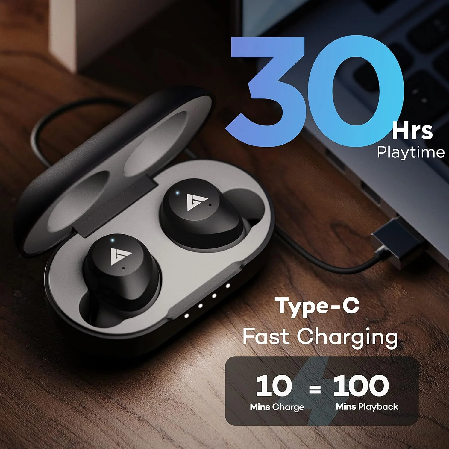 Boult Audio Airbass Z10 Bluetooth Truly Wireless in Ear Earbuds with Mic with 30H Playtime & Fast Charging with Type-C, Ipx7 Fully Waterproof and Voice Assistant (Grey) - Image 3