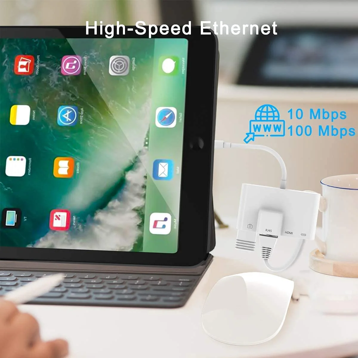 Cezo MFI Certified RJ45 Ethernet Adapter 4 in 1 OTG HDMI Adapter 1080P HD Network LAN Wired OTG USB Data Sync Charging Card Reader Compatible with iPhone/iPad/TV/Monitor/Projector/Keyboard - Image 4