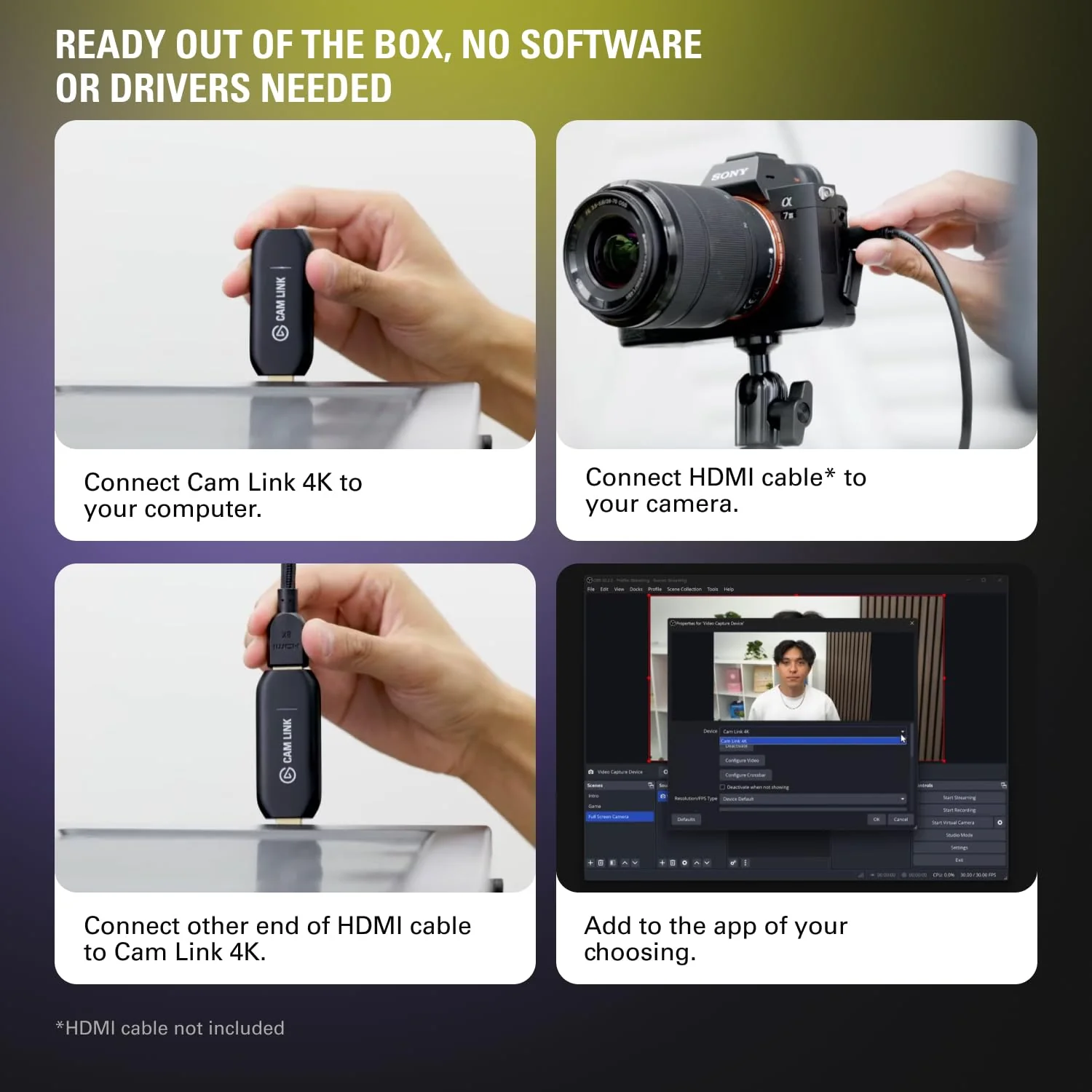 Corsair Elgato Cam Link 4K USB 3.0 Broadcast Live, Record via DSLR, Camcorder, or Action Cam, 1080p60 or 4K at 30 FPS, Compact HDMI Capture Device - Image 6