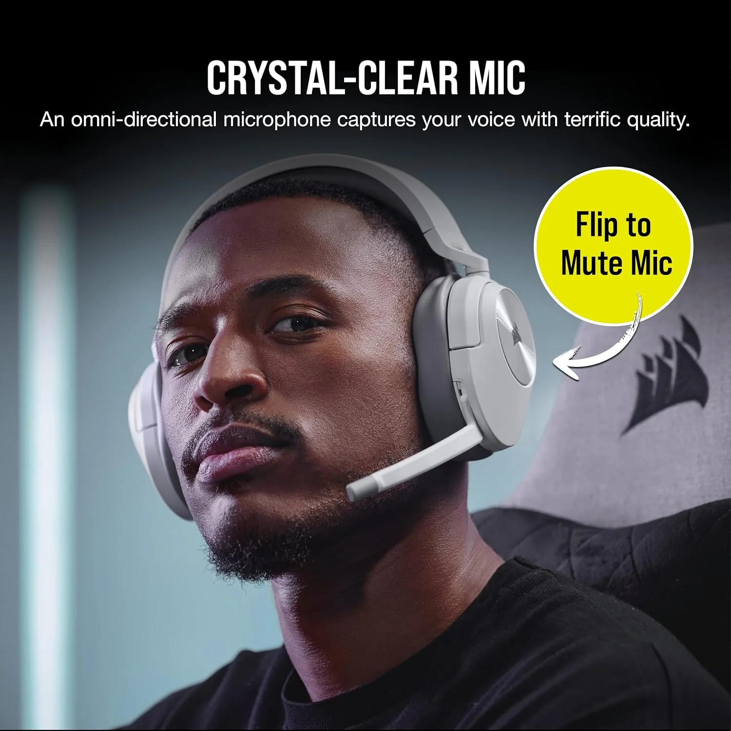 Corsair HS55 Wireless Gaming Headset, White. Low-Latency 2.4Ghz Wireless or Bluetooth, Dolby ® Audio 7.1 Surround Sound, Omni-Directional Microphone with Flip-to-Mute Function - Image 6