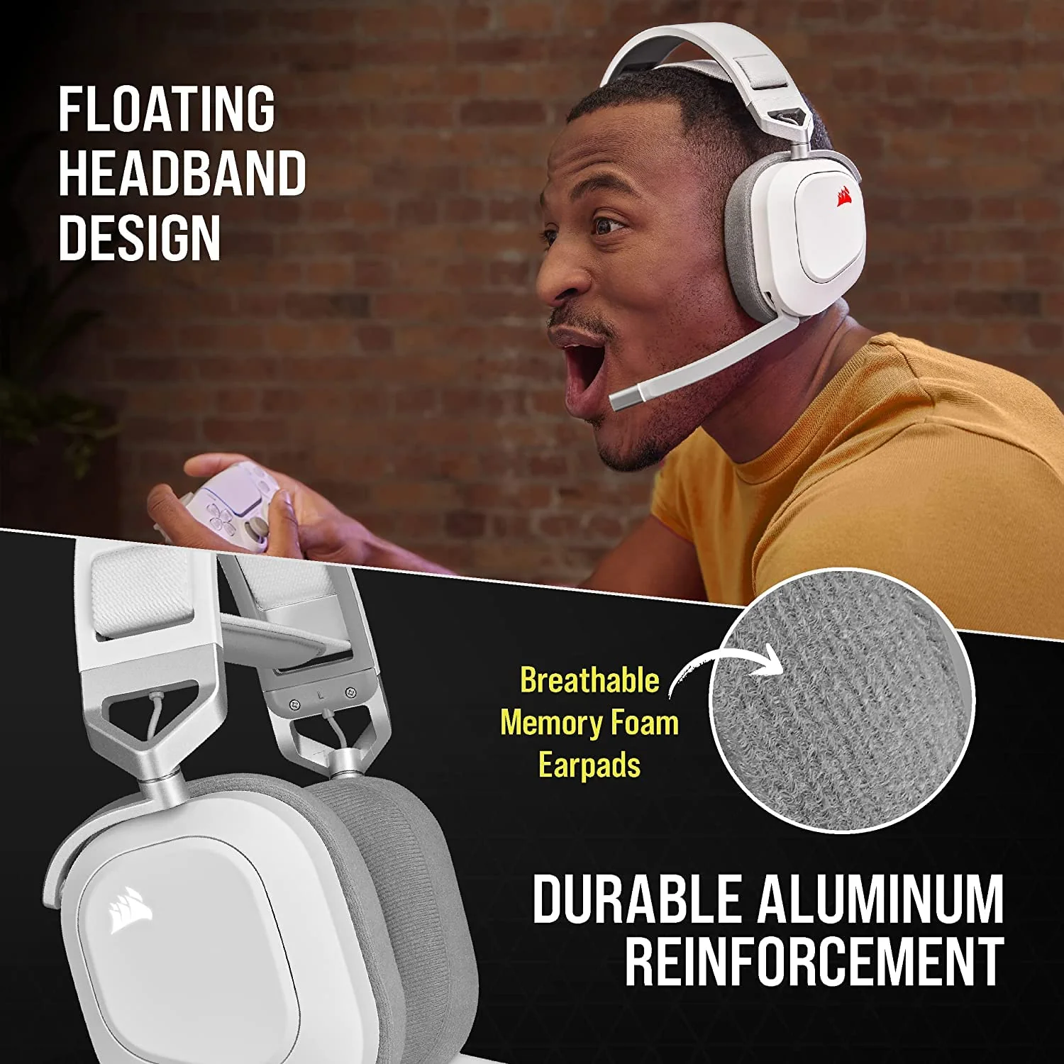 Corsair HS80 RGB Wireless Premium Gaming Headset with Dolby Atmos Audio (Low-Latency, Omni-Directional Microphone, 60ft Range, Up to 20 Hours Battery Life, PS5/PS4 Wireless Compatibility) White - Image 4