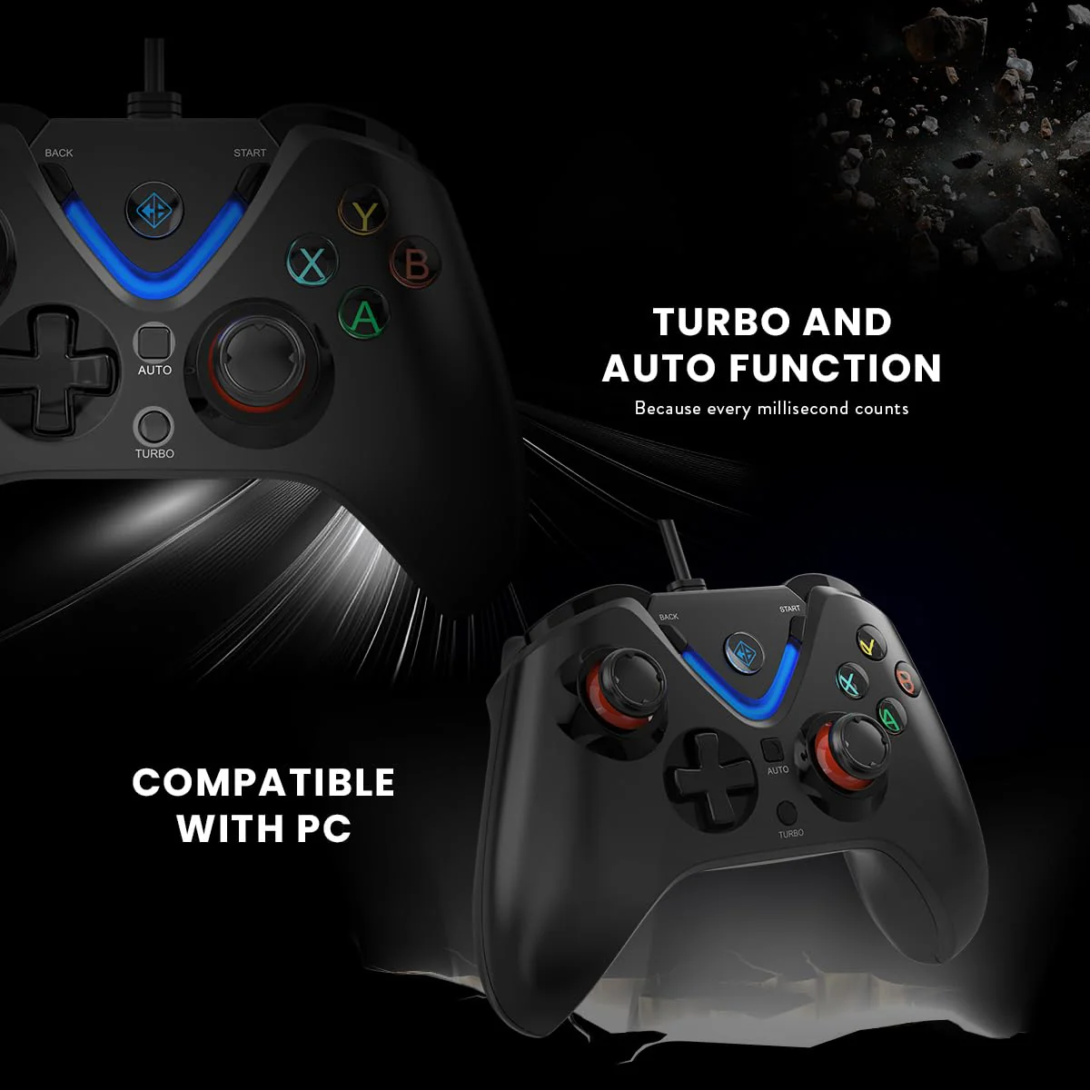 Cosmic Byte ARES Wired Controller for PC, Magnetic Triggers, Accurate Joysticks, Dual Vibration, Backit LED Buttons (Black) - Image 5