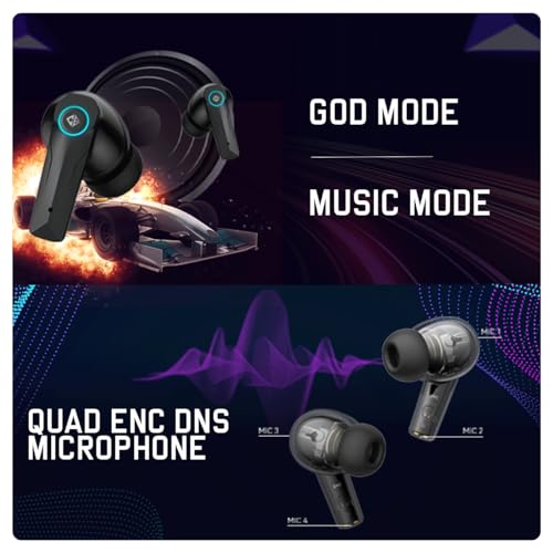 Cosmic Byte CosmoBuds X50 True Wireless Earbuds (TWS), BT 5.3, 40ms Latency GOD Mode™, Music Mode, RGB, 40Hrs, ENC, DNS Quad Mics, IPX5, Voice Assistant (Black) - Image 2