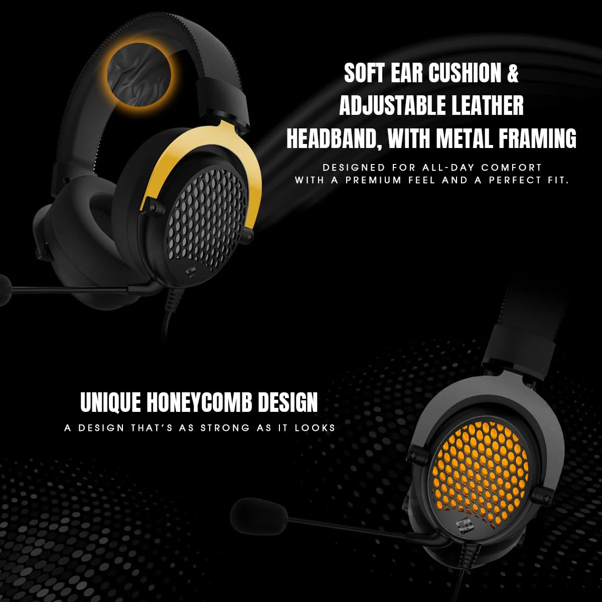 Cosmic Byte CryoCore 7.1 Surround Wired Gaming Headset with Noise-Cancelling Mic, Honeycomb Metal Design, Braided Cable, PC Software & PS4/PS5 3D Audio Support (Black) - Image 4