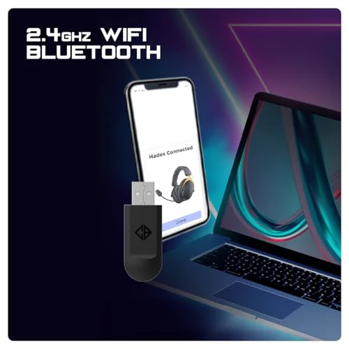 Cosmic Byte Hades 2.4Ghz Wireless + Bluetooth Headphone, Dual Mode, 20ms Latency, 100Hrs Battery Life, 53mm Driver, ENC Microphone (Black) - Image 2