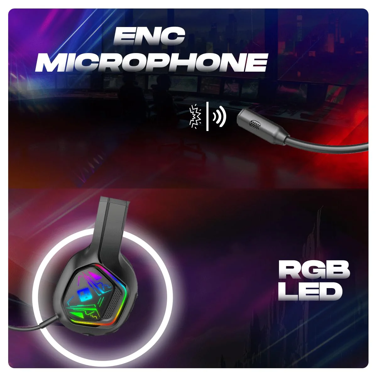 Cosmic Byte Immortal 2.4Ghz Wireless + Bluetooth + Wired Headphone, 20ms Latency, 40Hrs Battery Life, 50mm Driver, RGB LED, Fabric Cushions, Detachable ENC Microphone (Black) - Image 5