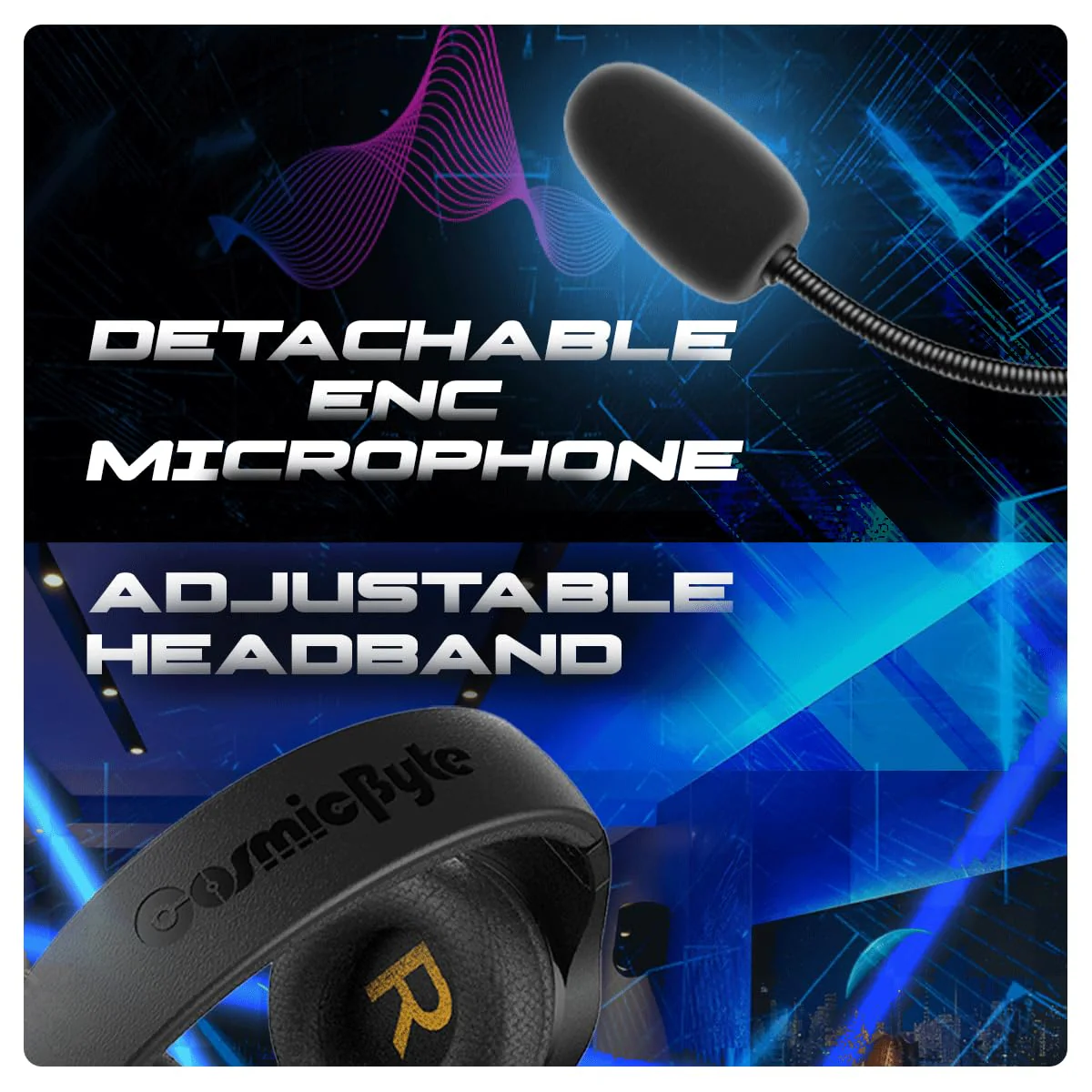 Cosmic Byte Inferno 2.4Ghz Wireless + Bluetooth + Wired Headphone, Dual Mode, 20ms Latency, 40Hrs Battery Life, 50mm Driver, ENC Microphone, Breathable Fabric Cushions (Black) - Image 3