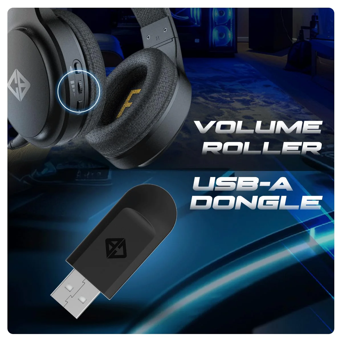 Cosmic Byte Inferno 2.4Ghz Wireless + Bluetooth + Wired Headphone, Dual Mode, 20ms Latency, 40Hrs Battery Life, 50mm Driver, ENC Microphone, Breathable Fabric Cushions (Black) - Image 4