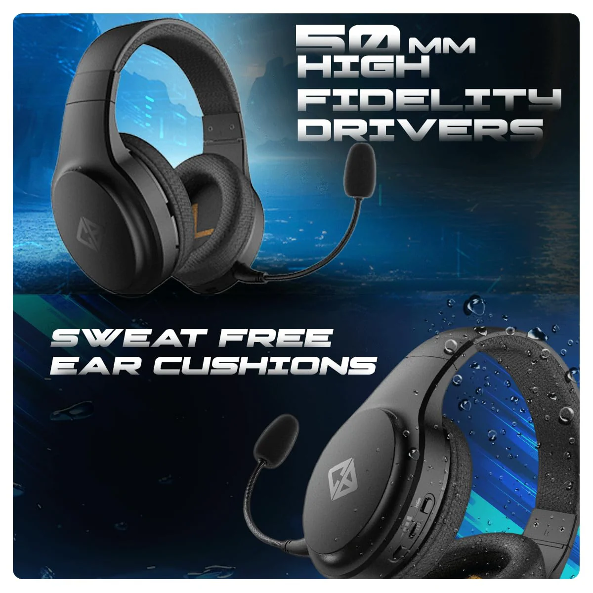 Cosmic Byte Inferno 2.4Ghz Wireless + Bluetooth + Wired Headphone, Dual Mode, 20ms Latency, 40Hrs Battery Life, 50mm Driver, ENC Microphone, Breathable Fabric Cushions (Black) - Image 5