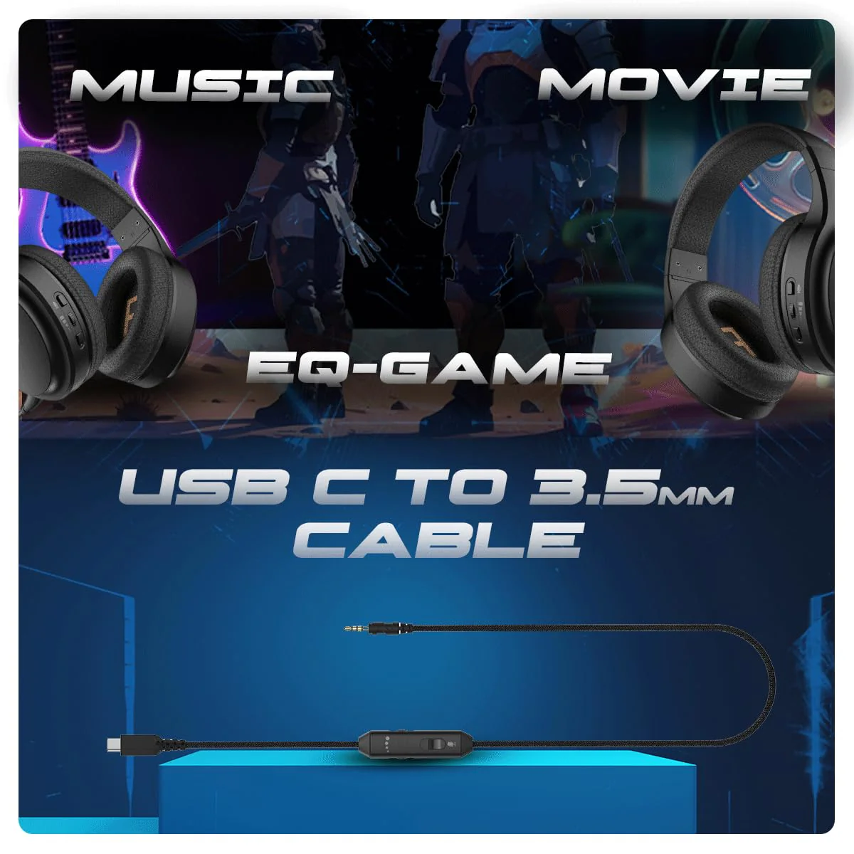 Cosmic Byte Inferno 2.4Ghz Wireless + Bluetooth + Wired Headphone, Dual Mode, 20ms Latency, 40Hrs Battery Life, 50mm Driver, ENC Microphone, Breathable Fabric Cushions (Black) - Image 6